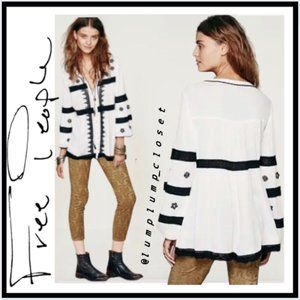 Free People White and Black Embroidered Top